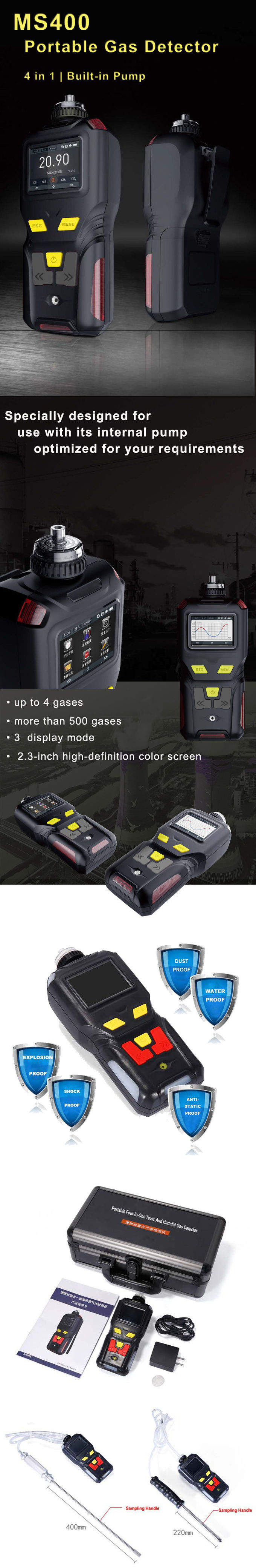 O2ий БЫВШИЕ 4 CO H2S в 1 Multi сигнале тревоги 1 зуммера доказательства пыли детектора газа ATEX